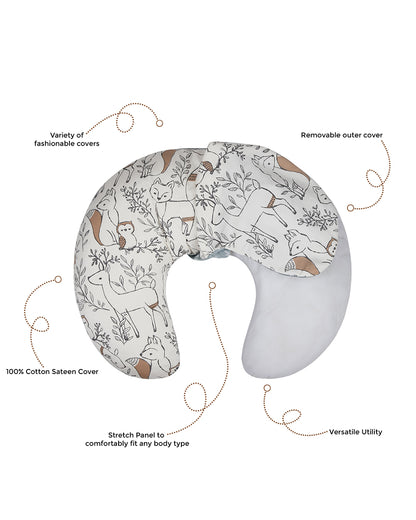 Crane Baby Feeding & Nursing Pillow-With Cotton Satin Cover & Poly Fiber Filling-Hypoallergenic-Alleviate Strain-Ezra-For Nursing