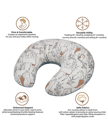 Crane Baby Feeding & Nursing Pillow-With Cotton Satin Cover & Poly Fiber Filling-Hypoallergenic-Alleviate Strain-Ezra-For Nursing