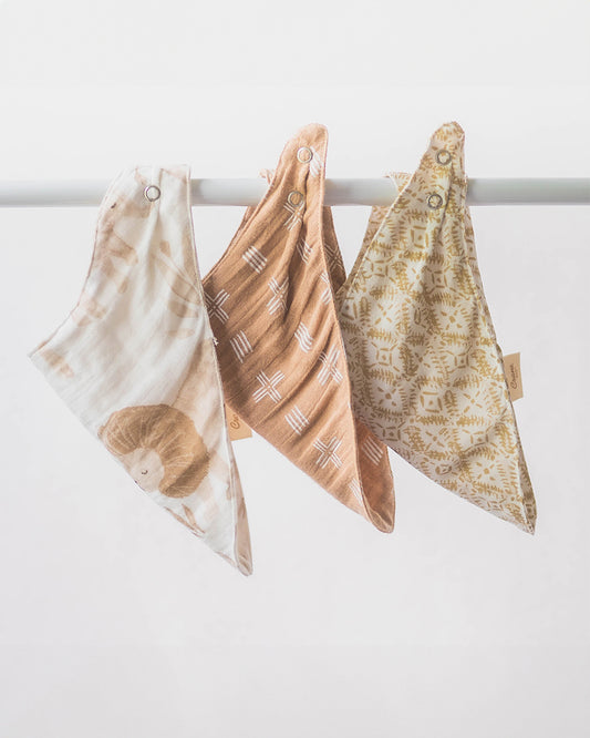 Crane Baby Muslin Bandana Bibs-With 4 Layer Cotton Muslin-High Absorbency-Adjustable Snap Button Closure-Hypoallergenic-Kendi-Pack of 3-For Infants