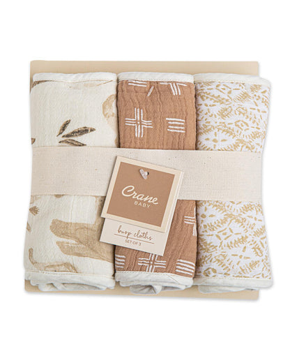 Crane Baby Burp Cloth Set-With Soft Muslin Front & Terry Back-Super Absorbent-Lightweight & Hypoallergenic-Kendi-Pack of 3-For Infants