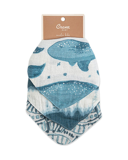 Crane Baby Muslin Bandana Bibs-With 4 Layer Cotton Muslin-High Absorbency-Adjustable Snap Button Closure-Hypoallergenic-Caspian-Pack of 3-For Infants