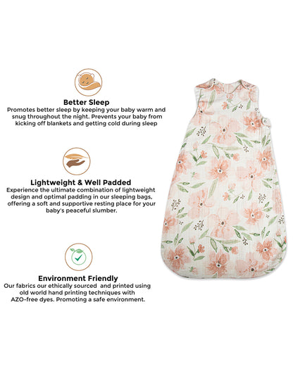 Crane Baby Parker Baby Sleeping Bag-100% Cotton-Adjustable Underarm Snap & Zipper-Floral Print-For Infants-0 to 9M