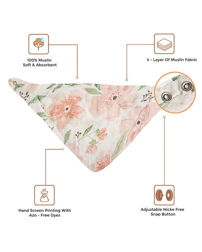 Crane Baby Muslin Bandana Bibs-With 4 Layer Cotton Muslin-High Absorbency-Adjustable Snap Button Closure-Hypoallergenic-Parker-Pack of 3-For Infants