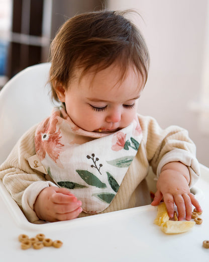 Crane Baby Muslin Bandana Bibs-With 4 Layer Cotton Muslin-High Absorbency-Adjustable Snap Button Closure-Hypoallergenic-Parker-Pack of 3-For Infants