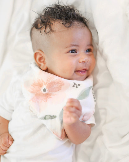 Crane Baby Muslin Bandana Bibs-With 4 Layer Cotton Muslin-High Absorbency-Adjustable Snap Button Closure-Hypoallergenic-Parker-Pack of 3-For Infants