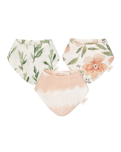 Crane Baby Muslin Bandana Bibs-With 4 Layer Cotton Muslin-High Absorbency-Adjustable Snap Button Closure-Hypoallergenic-Parker-Pack of 3-For Infants