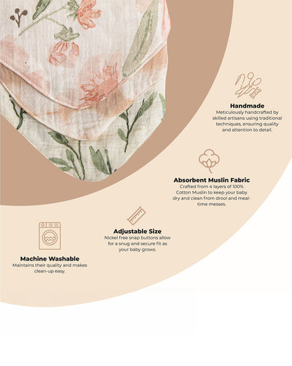 Crane Baby Muslin Bandana Bibs-With 4 Layer Cotton Muslin-High Absorbency-Adjustable Snap Button Closure-Hypoallergenic-Parker-Pack of 3-For Infants