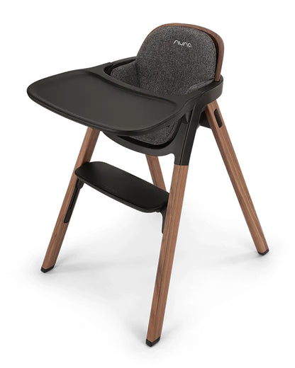 Nuna Bryn Baby High Chair-With Removable Seat Pad & Child Tray-Tool Free Assembly-Made From Premium Black Walnut & Maple Woods-For 6M+ (Upto 100 Kg)-Sanderson