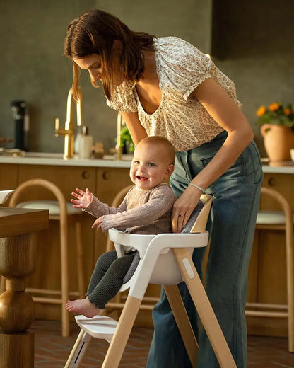 Nuna Bryn Baby High Chair-With Removable Seat Pad & Child Tray-Tool Free Assembly-Made From Premium Black Walnut & Maple Woods-For 6M+ (Upto 100 Kg)-Sanderson