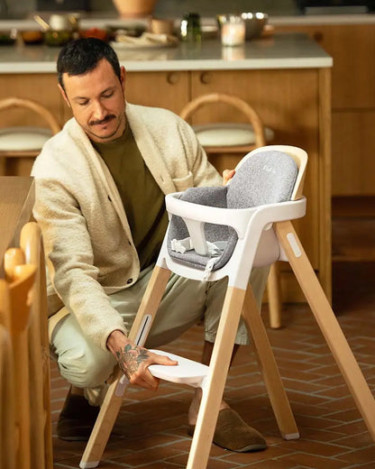 Nuna Bryn Baby High Chair-With Removable Seat Pad & Child Tray-Tool Free Assembly-Made From Premium Black Walnut & Maple Woods-For 6M+ (Upto 100 Kg)-Sanderson