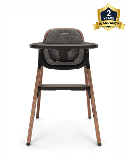 Nuna Bryn Baby High Chair-With Removable Seat Pad & Child Tray-Tool Free Assembly-Made From Premium Black Walnut & Maple Woods-For 6M+ (Upto 100 Kg)-Sanderson