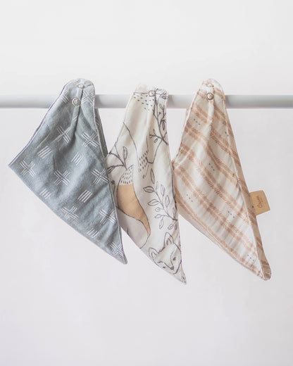 Crane Baby Muslin Bandana Bibs-With 4 Layer Cotton Muslin-High Absorbency-Adjustable Snap Button Closure-Hypoallergenic-Ezra-Pack of 3-For Infants