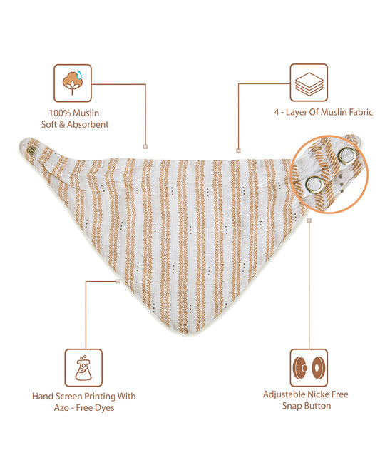 Crane Baby Muslin Bandana Bibs-With 4 Layer Cotton Muslin-High Absorbency-Adjustable Snap Button Closure-Hypoallergenic-Ezra-Pack of 3-For Infants