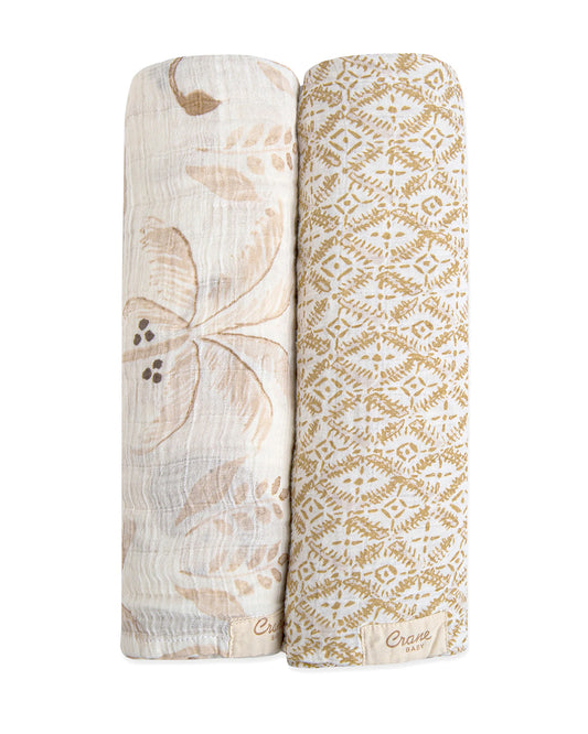 Crane Baby Kendi Swaddles-100% Cotton Muslin-Diamond & Kendi Print-Pack of 2-Infant Wraps