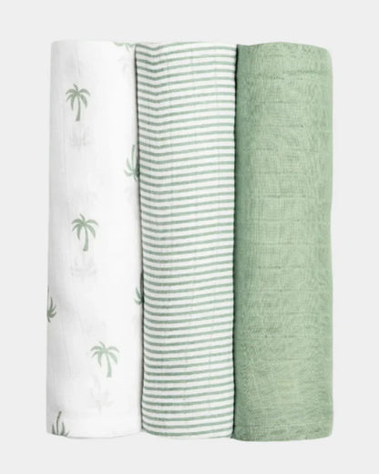 Masilo Palm Paradise Baby Swaddles-GOTS Certified Organic Muslin Cotton-Pack of 3-Infant Wraps