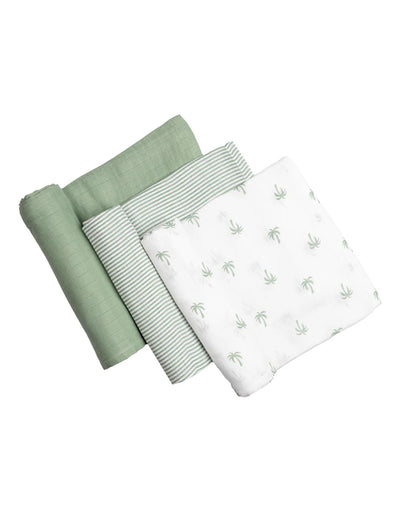 Masilo Palm Paradise Baby Swaddles-GOTS Certified Organic Muslin Cotton-Pack of 3-Infant Wraps