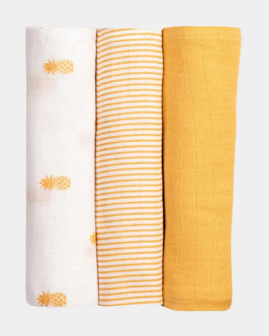 Masilo Pineapple Bliss Baby Swaddles-GOTS Certified Organic Muslin Cotton-Pack of 3-Infant Wraps