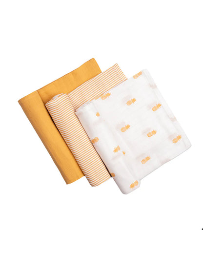 Masilo Pineapple Bliss Baby Swaddles-GOTS Certified Organic Muslin Cotton-Pack of 3-Infant Wraps