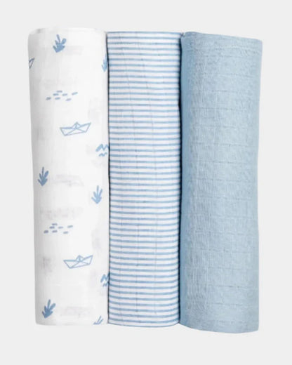 Masilo Sea Breeze Baby Swaddles-GOTS Certified Organic Muslin Cotton-Pack of 3-Infant Wraps