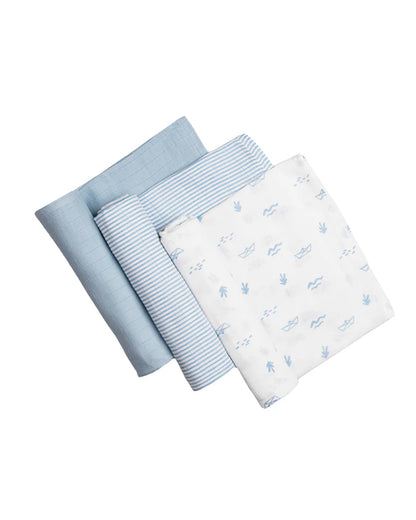 Masilo Sea Breeze Baby Swaddles-GOTS Certified Organic Muslin Cotton-Pack of 3-Infant Wraps