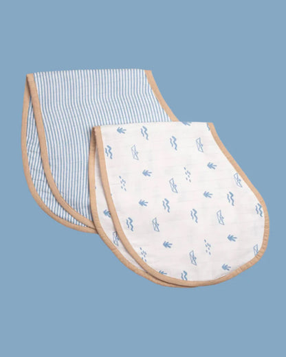 Masilo Organic Muslin Burp Cloth Set-Doubles as a Bib-Super Absorbent & Fast Drying-Sea Breeze-Pack of 2-For Infants