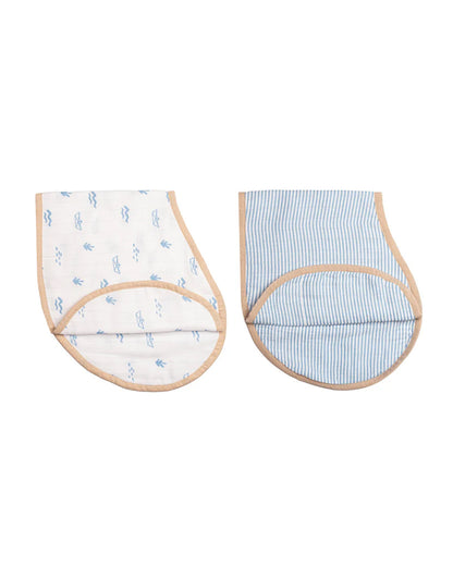 Masilo Organic Muslin Burp Cloth Set-Doubles as a Bib-Super Absorbent & Fast Drying-Sea Breeze-Pack of 2-For Infants