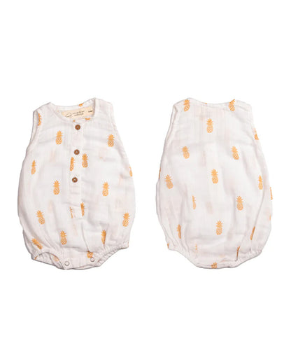 Masilo White & Mustard Romper-100% Organic Cotton-Printed-Pack Of 3-For Infants