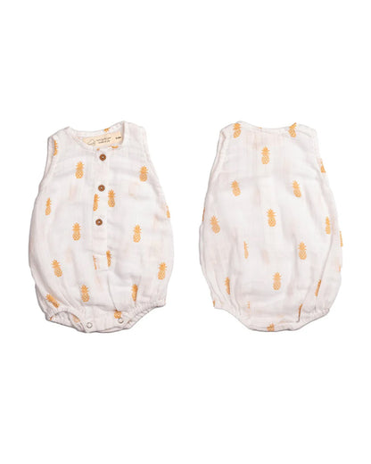 Masilo White & Peach Romper-100% Organic Cotton-Printed-Pack of 3-For Infants