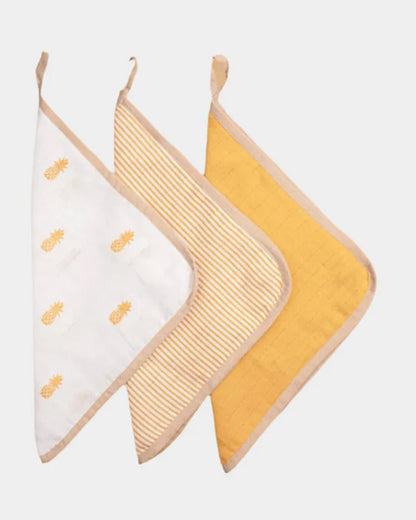 Masilo Organic Muslin Burp Cloths & Wash Cloths Combo Set-Super Absorbent-Pineapple Bliss-For Infants