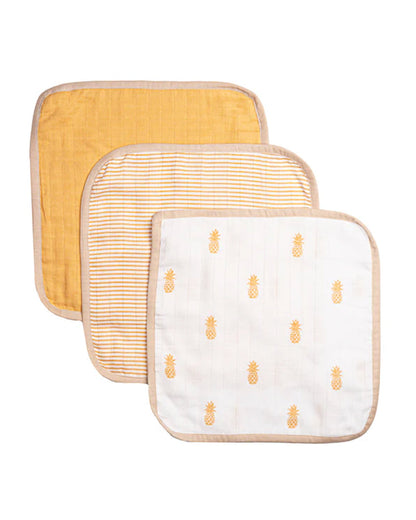 Masilo Organic Muslin Burp Cloths & Wash Cloths Combo Set-Super Absorbent-Pineapple Bliss-For Infants