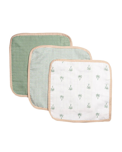 Masilo Organic Muslin Wash Cloth Set-Lightweight, Absorbent & Fast Drying-Palm Paradise-Pack of 3-For Infants