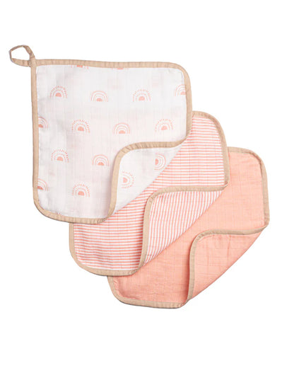 Masilo Organic Muslin Wash Cloth Set-Lightweight, Absorbent & Fast Drying-Over the Rainbow-Pack of 3-For Infants