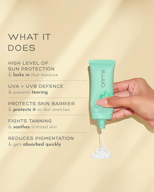 Orimii SPF 50+ PA++++ Mineral Sunscreen-Protects Skin Barrier-Reduces Pigmentation-Pregnancy & Breastfeeding Safe