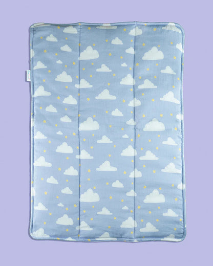 Tiny Snooze Organic Changing Mat & Bed Protector-With Antibacterial & Hypoallergenic Filling-Purple Clouds