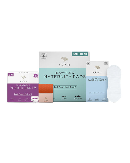 Azah Post Delivery Essentials Pack-Maternity Pads+Period Panty+Panty Liners-Leak Proof & Recovery Friendly