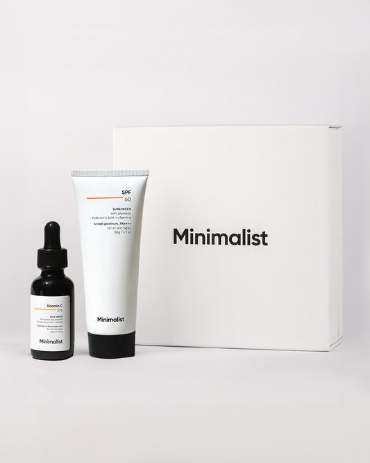 Minimalist Brightening & SPF Skincare Duo-10% Vitamin C Face Serum+SPF 60 PA++++Sunscreen