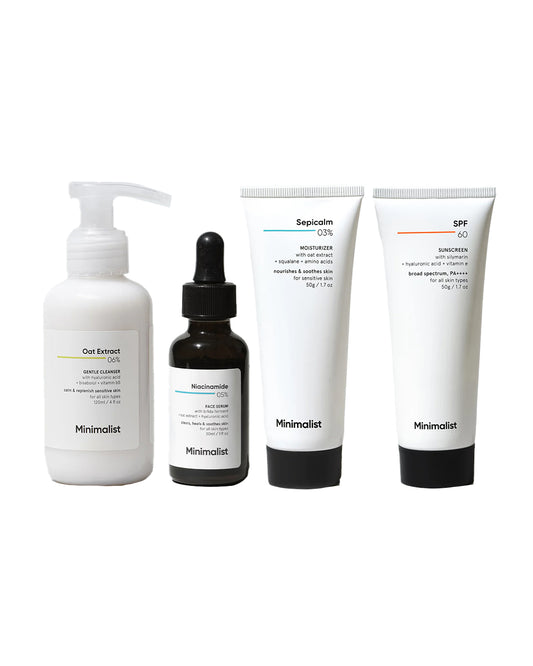 Minimalist Daily Skincare CSMS Routine Combo-For Sensitive Skin & Barrier Repair-Gentle Cleanser+Niacinamide Serum+Sepicalm Moisturizer+SPF 60 PA++++Sunscreen