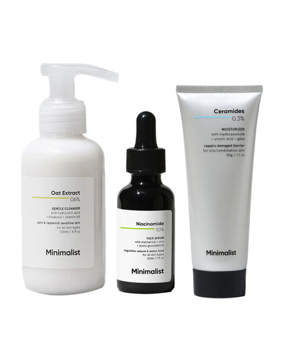 Minimalist Acne & Oil Control Combo-Oat Extract Cleanser+Niacinamide Serum+Ceramides & Madecassoside Moisturizer