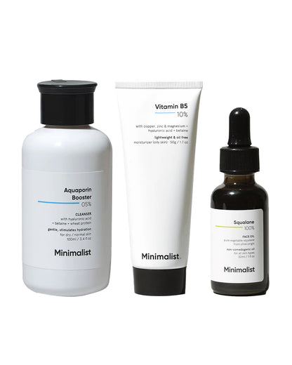 Minimalist Skin Hydration & Restoration Routine-Aquaporin Booster Face Wash+Vitamin B5 Moisturizer+Squalane Face Oil