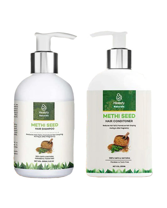 Healofy Naturals Methi Seed Shampoo & Conditioner Combo-Reduces Hair Fall-Methi Seed Hair Shampoo+Methi Seed Hair Conditioner-During & After Pregnancy