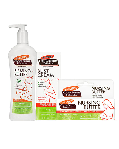 Palmer’s Postpartum Care Kit-Skin Firming Lotion+Bust Firming Cream+Nursing Butter Cream-With Cocoa Butter