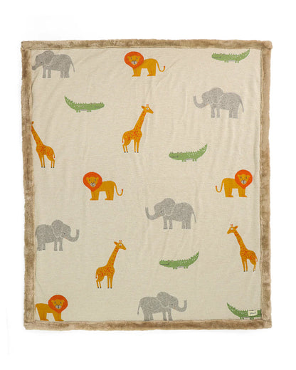 Pluchi Wild Safari Knitted Baby Blanket-Combed Cotton Blanket with Faux Fur Back-Multicolor-For Infants