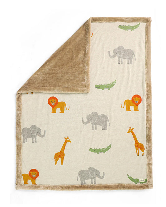 Pluchi Wild Safari Knitted Baby Blanket-Combed Cotton Blanket with Faux Fur Back-Multicolor-For Infants