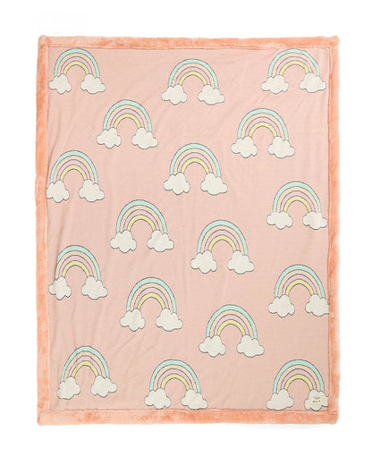 Pluchi Rainbow Knitted Baby Blanket-Combed Cotton Blanket with Faux Fur Back-Bubblegum Pink-For Infants