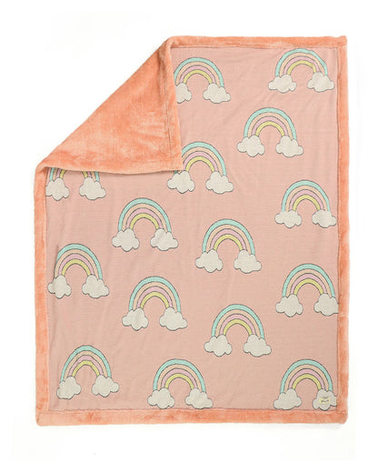 Pluchi Rainbow Knitted Baby Blanket-Combed Cotton Blanket with Faux Fur Back-Bubblegum Pink-For Infants
