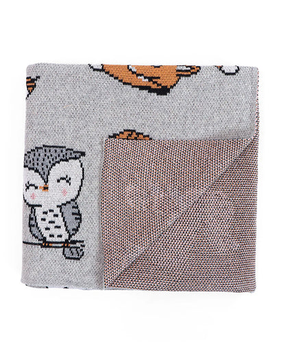 Pluchi Forest Love Knitted Baby Blanket-100% Cotton-Grey Melange-For Infants