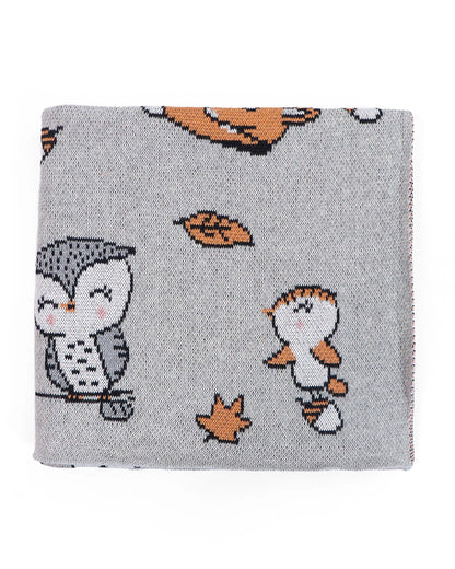 Pluchi Forest Love Knitted Baby Blanket-100% Cotton-Grey Melange-For Infants