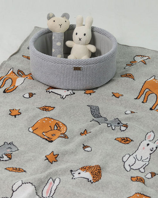 Pluchi Forest Love Knitted Baby Blanket-100% Cotton-Grey Melange-For Infants