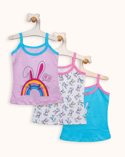 Bodycare Turquoise, White & Pastel Pink Vest-Pull On-Printed-Cotton-Pack of 3-For Infants