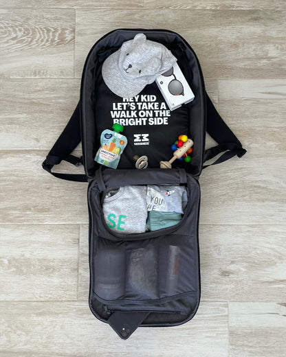 MiniMeis G5 Multipurpose Travel Diaper Backpack-All In One Hero Parent Backpack With Baby Seat Solution-Connects With MiniMeis Baby Carrier & Opens 180° Like a Trolley-Black